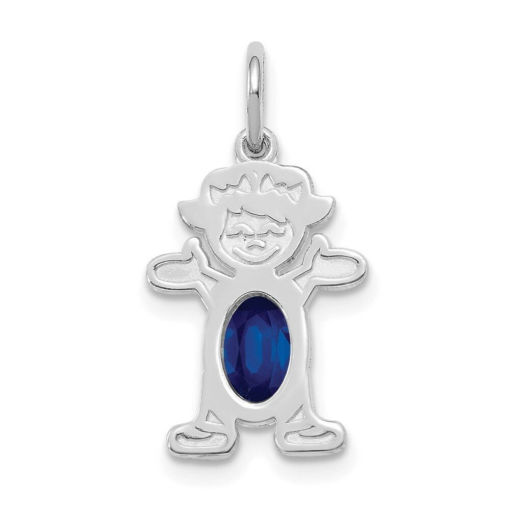 14K White Gold Girl 6x4 Oval Genuine Sapphire-September Birthstone Charm Pendant