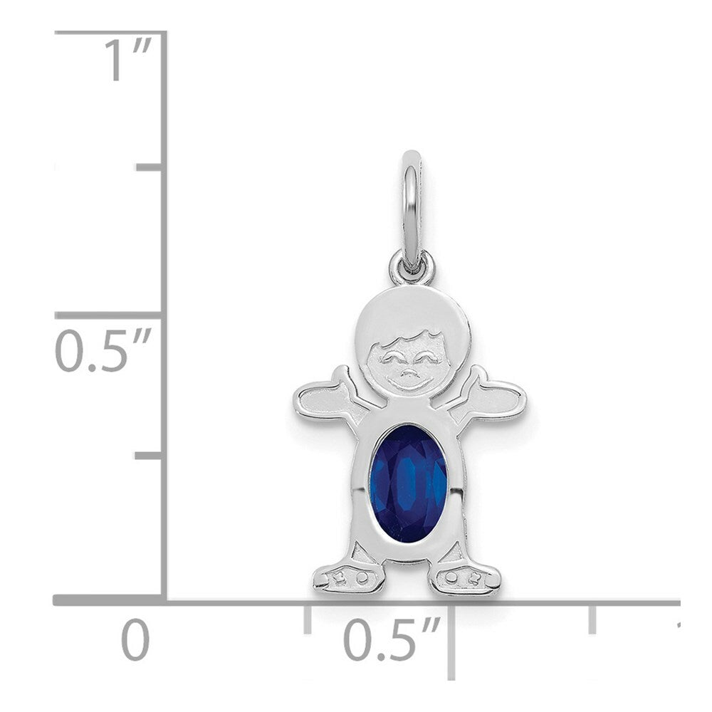 14K White Gold Boy 6x4 Oval Genuine Sapphire-September Birthstone Charm Pendant