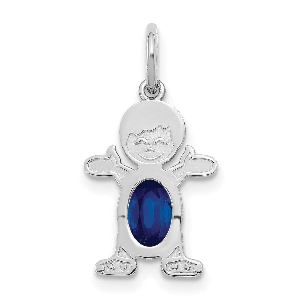 14K White Gold Boy 6x4 Oval Genuine Sapphire-September Birthstone Charm Pendant