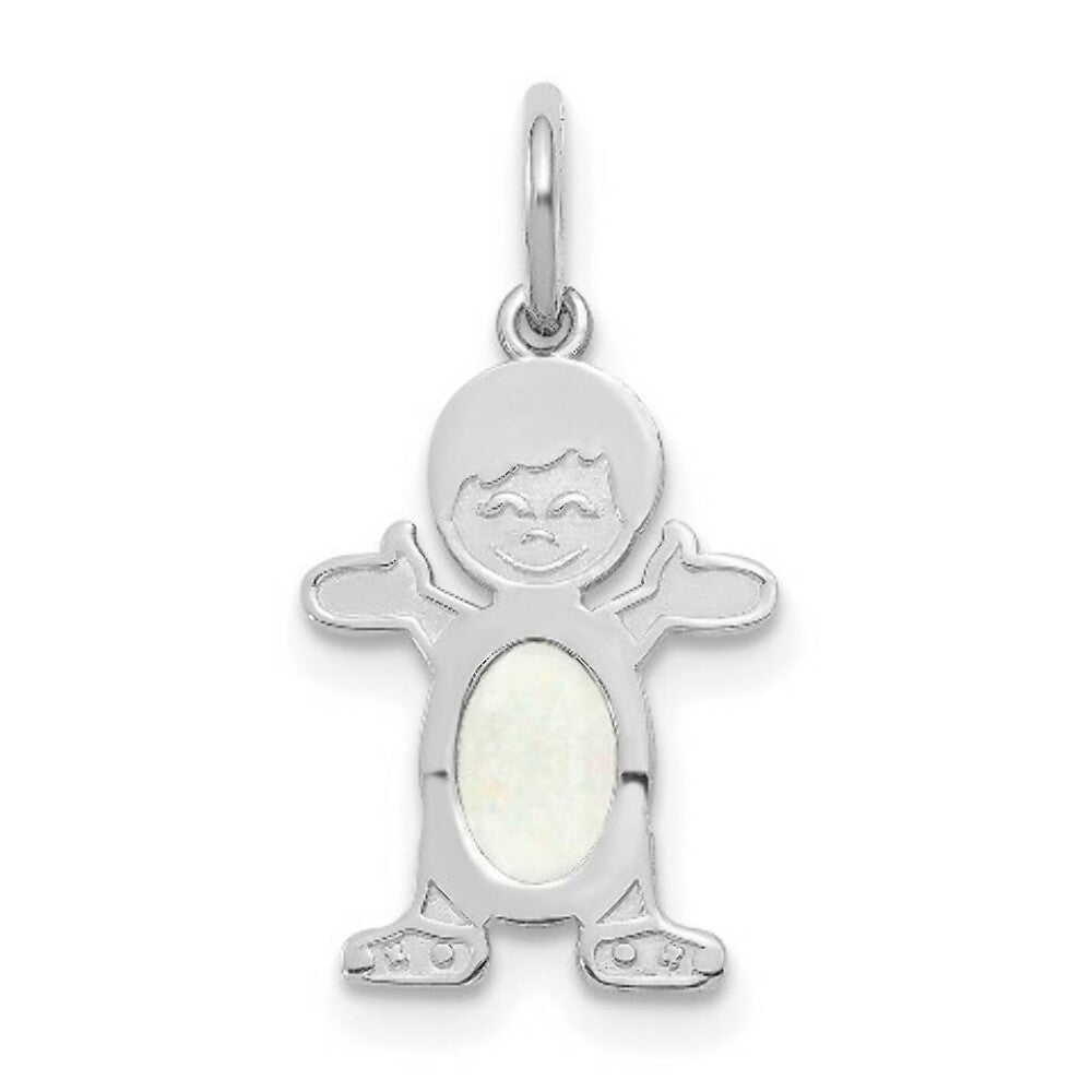 14K White Gold Boy 6x4 Oval Genuine Opal-October Birthstone Charm Pendant