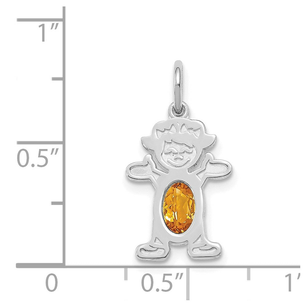 14K White Gold Girl 6x4 Oval Genuine Citrine-November Birthstone Charm Pendant
