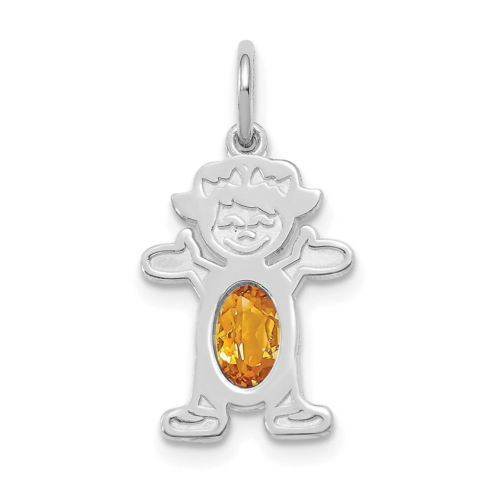 14K White Gold Girl 6x4 Oval Genuine Citrine-November Birthstone Charm Pendant