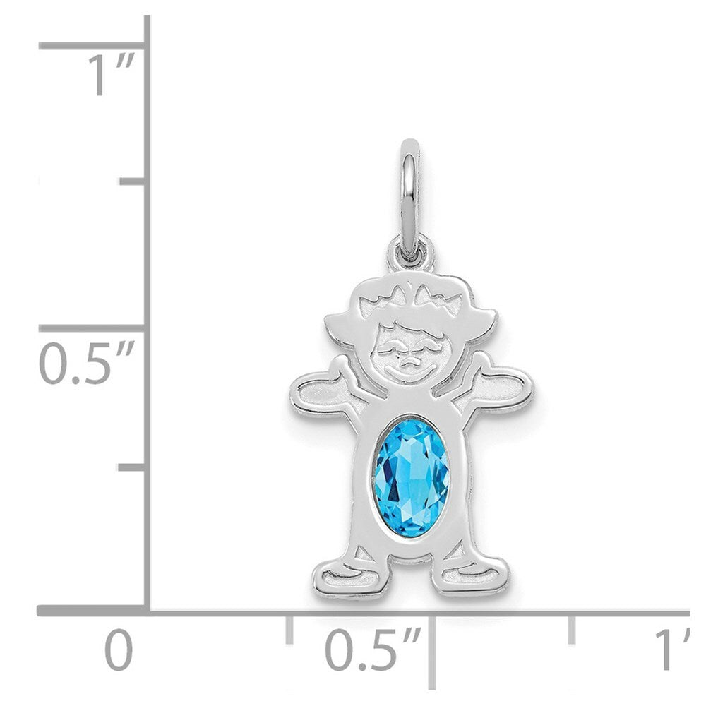 14K White Gold Girl 6x4 Oval Genuine Blue Topaz-December Birthstone Charm Pendant