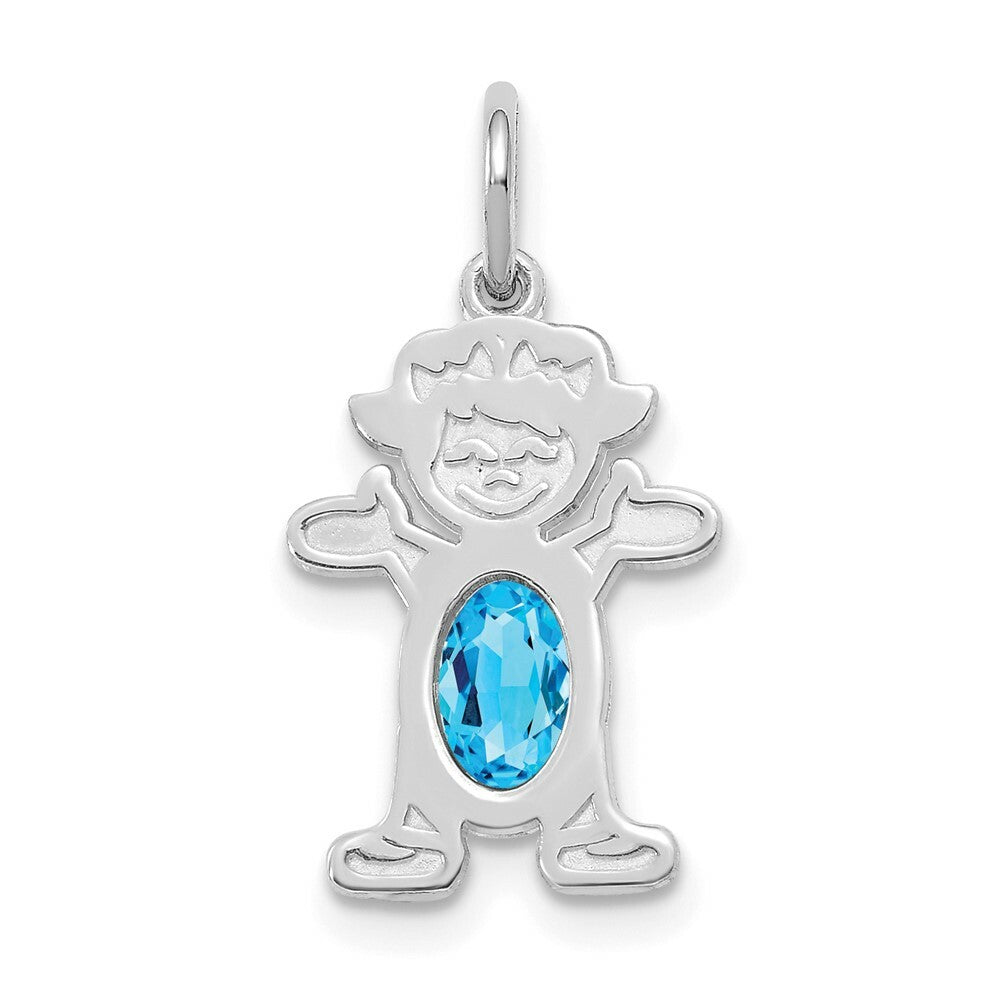14K White Gold Girl 6x4 Oval Genuine Blue Topaz-December Birthstone Charm Pendant