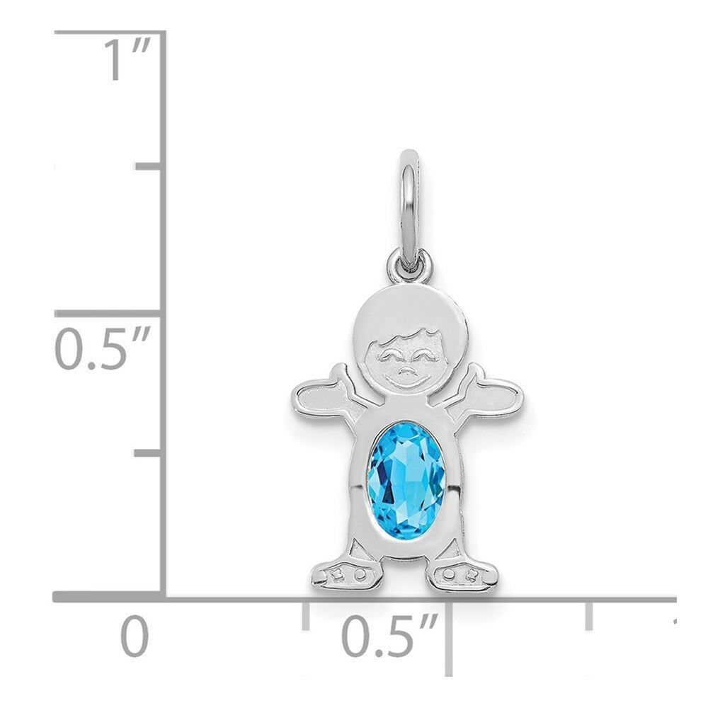 14K White Gold Boy 6x4 Oval Genuine Blue Topaz-December Birthstone Charm Pendant