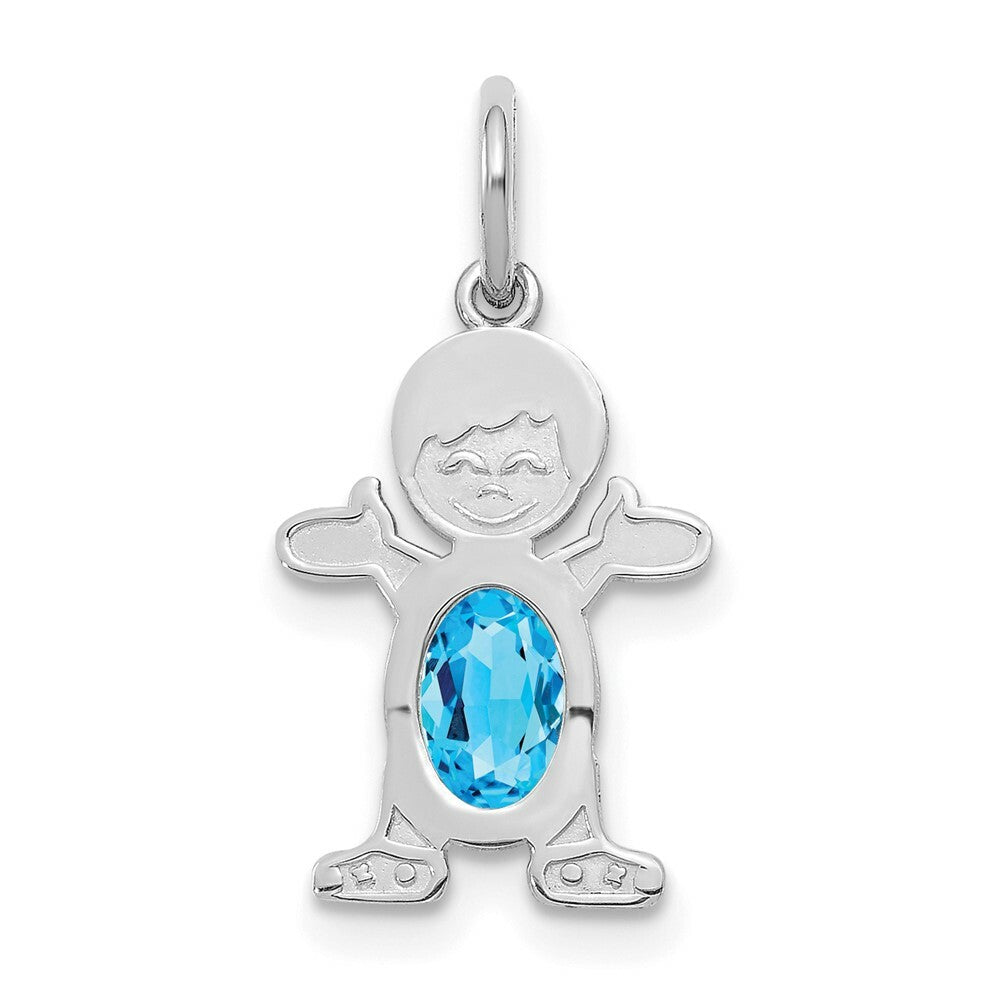 14K White Gold Boy 6x4 Oval Genuine Blue Topaz-December Birthstone Charm Pendant