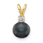 Load image into Gallery viewer, 14k Yellow Gold 6mm Black Freshwater Cultured Pearl AA Diamond Pendant
