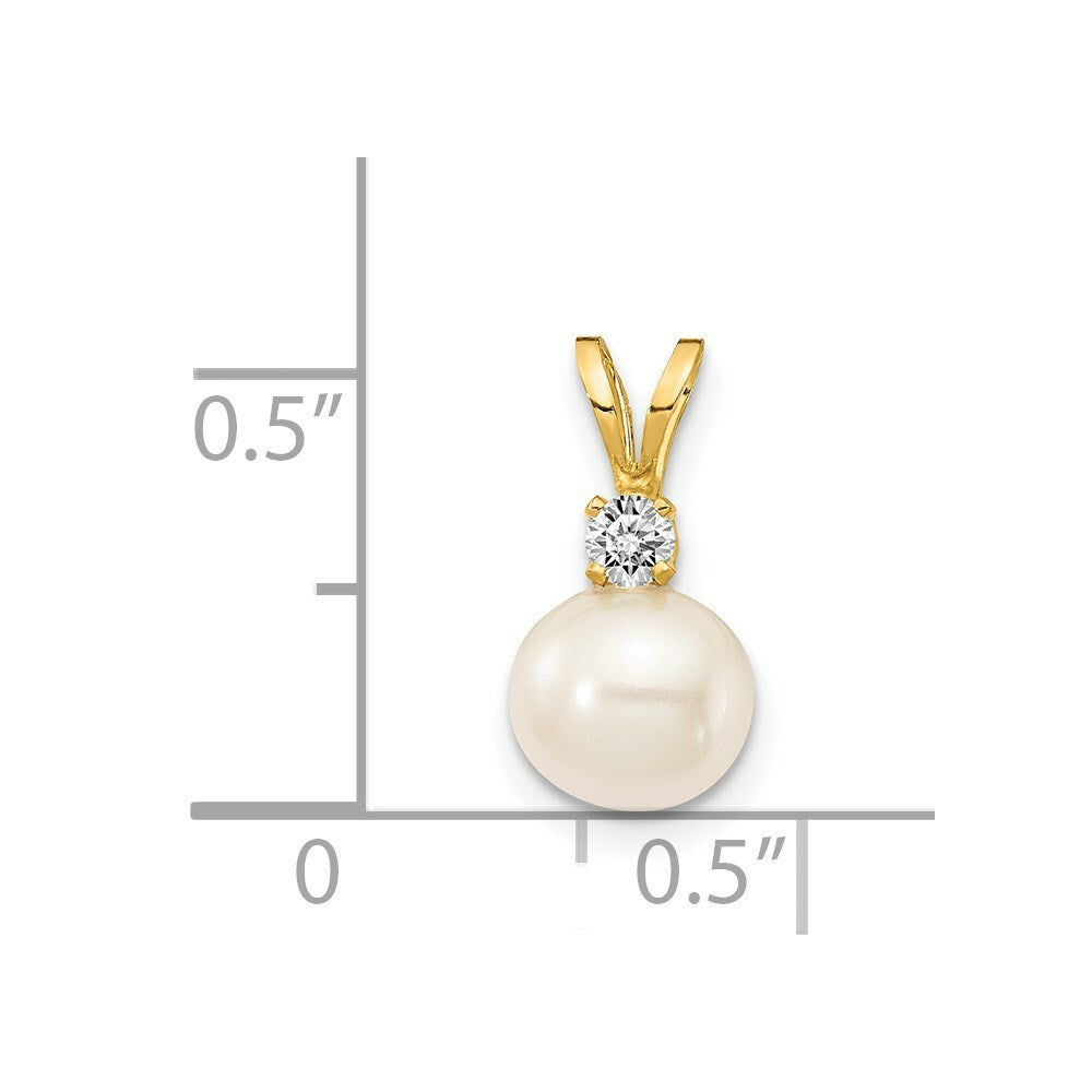 14k Yellow Gold 6mm White Freshwater Cultured Pearl AA Diamond Pendant