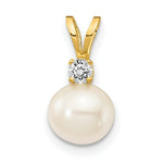 Load image into Gallery viewer, 14k Yellow Gold 6mm White Freshwater Cultured Pearl AA Diamond Pendant
