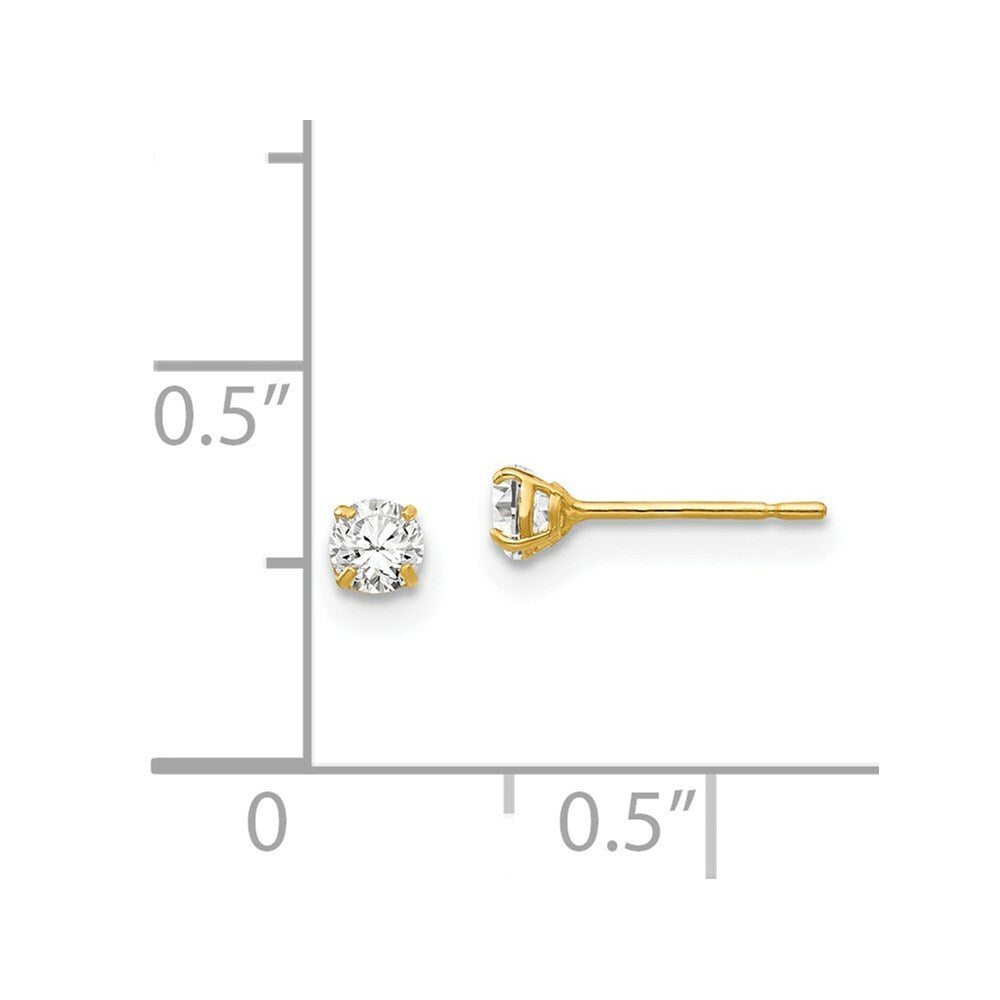 14K Yellow Gold 3mm Round CZ Post Earrings