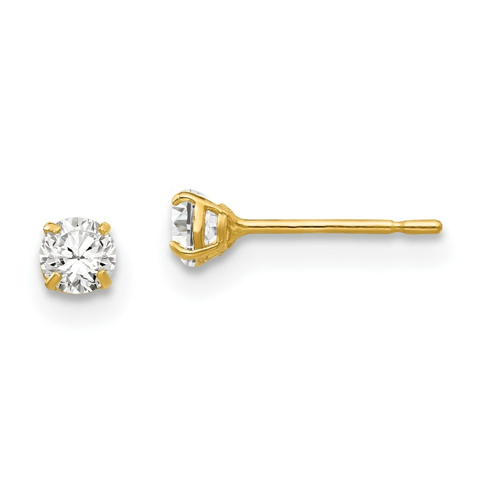 14K Yellow Gold 3mm Round CZ Post Earrings