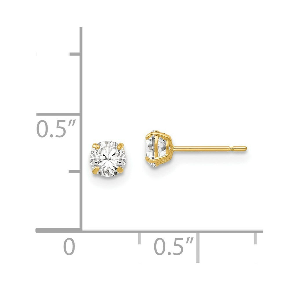 14K Yellow Gold 4mm Round CZ Post Earrings