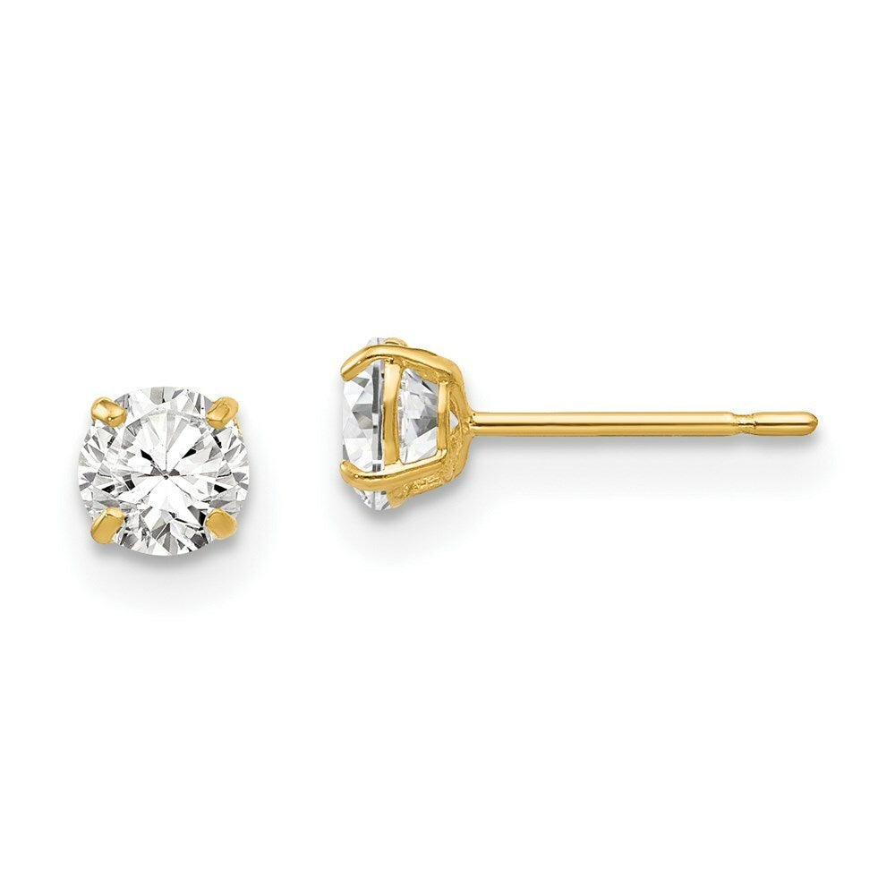 14K Yellow Gold 4mm Round CZ Post Earrings