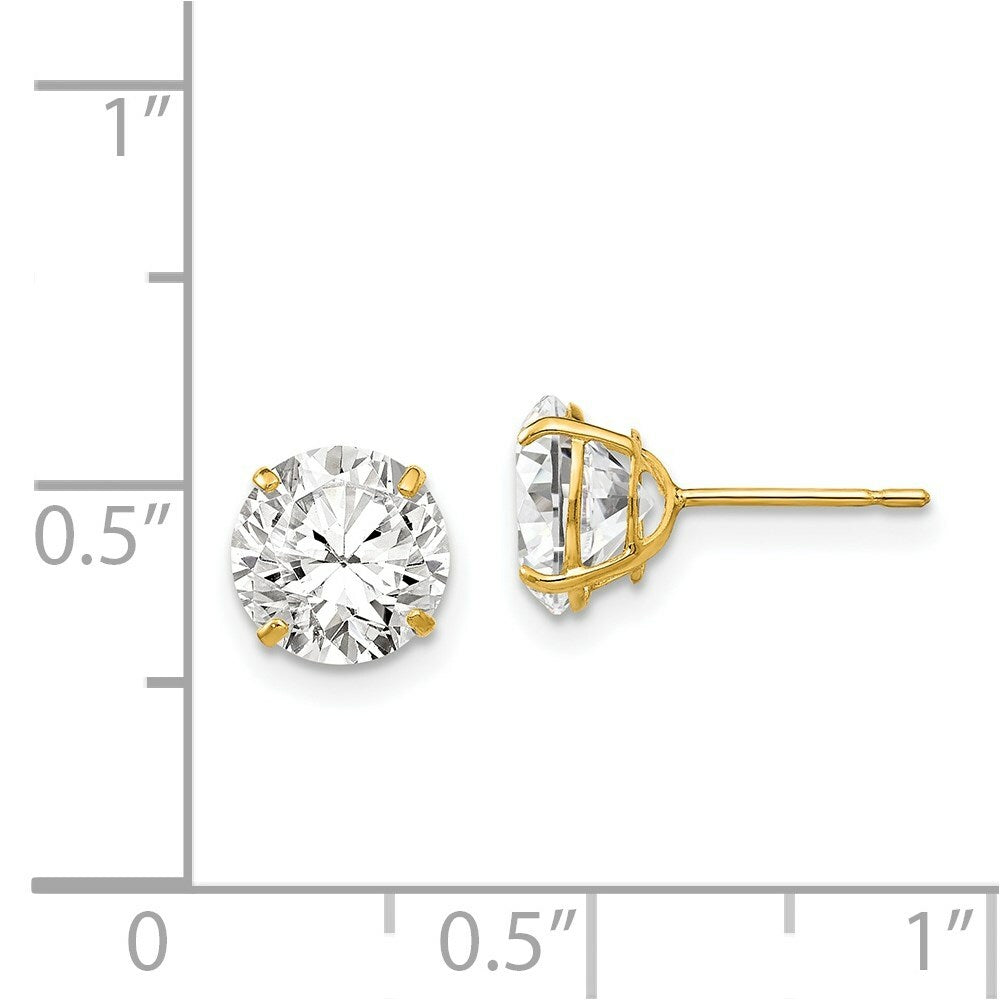 14K Yellow Gold 7mm Round CZ Post Earrings