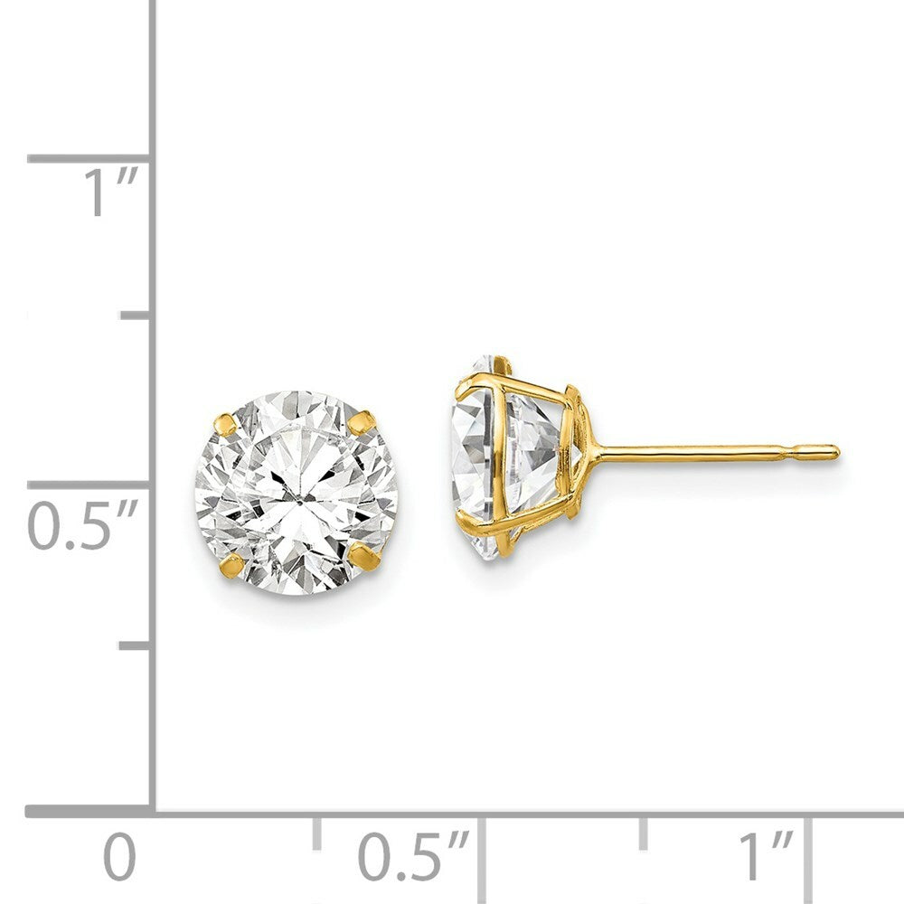 14K Yellow Gold 8mm Round CZ Post Earrings