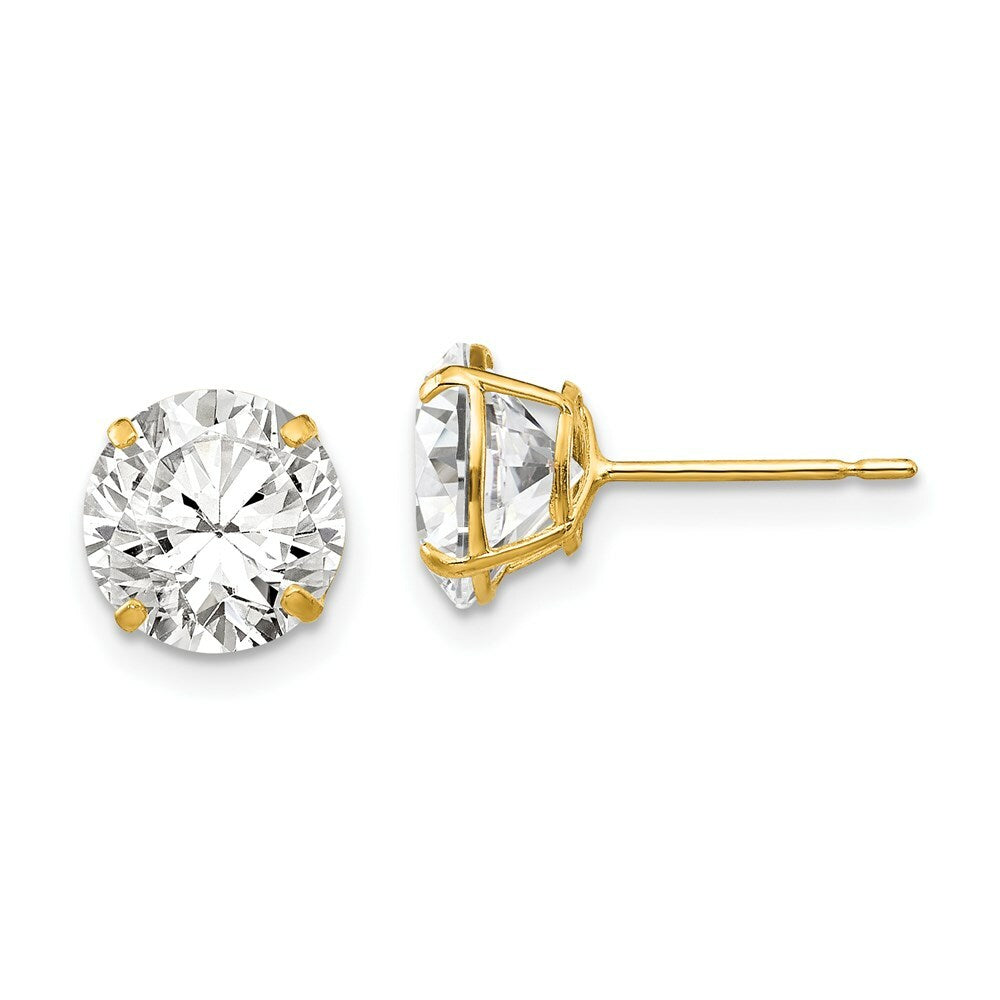 14K Yellow Gold 8mm Round CZ Post Earrings