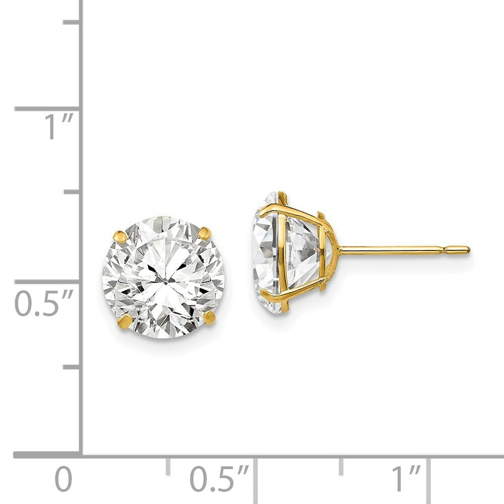14K Yellow Gold 9mm Round CZ Post Earrings
