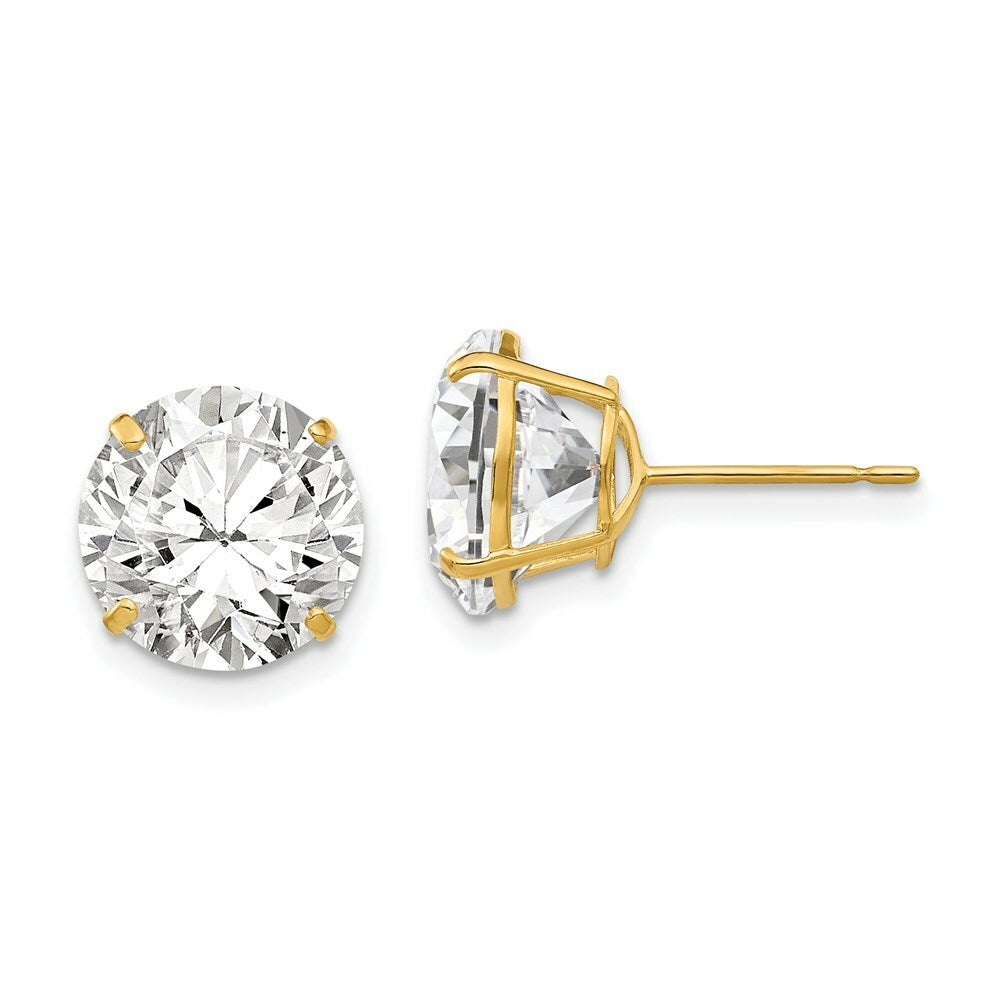 14K Yellow Gold 10mm Round CZ Post Earrings