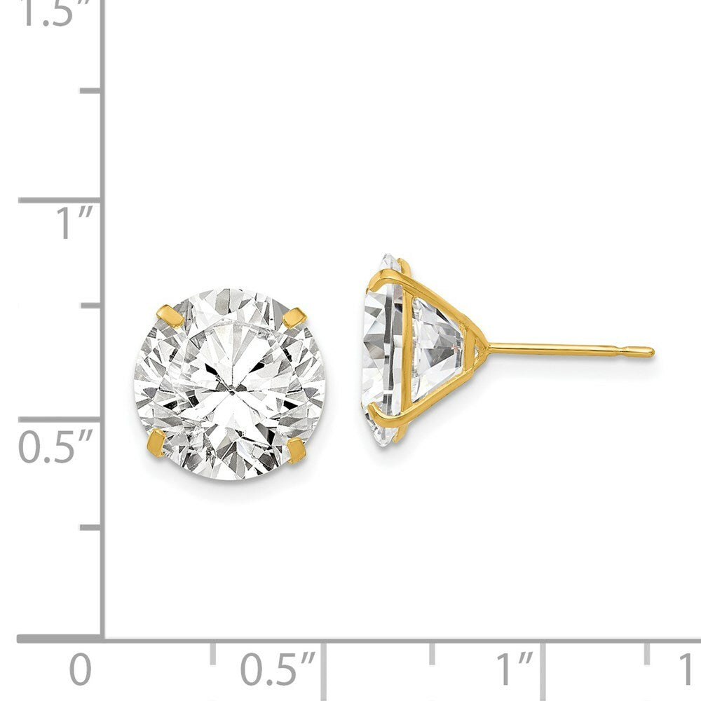 14K Yellow Gold 11mm Round CZ Post Earrings