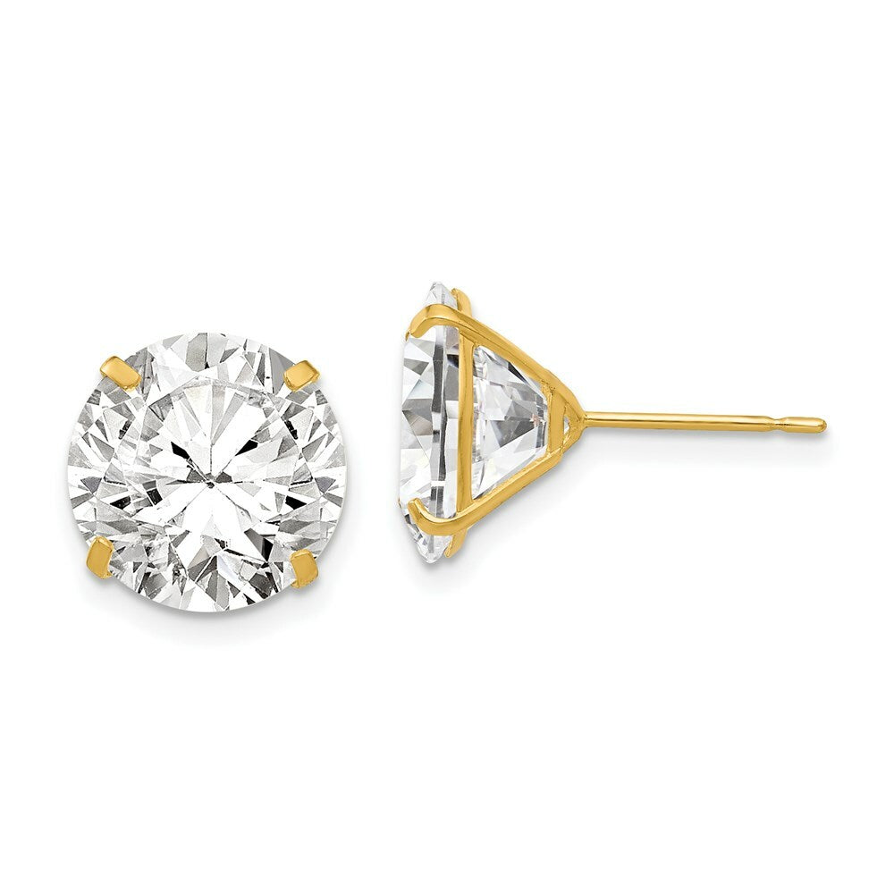14K Yellow Gold 11mm Round CZ Post Earrings