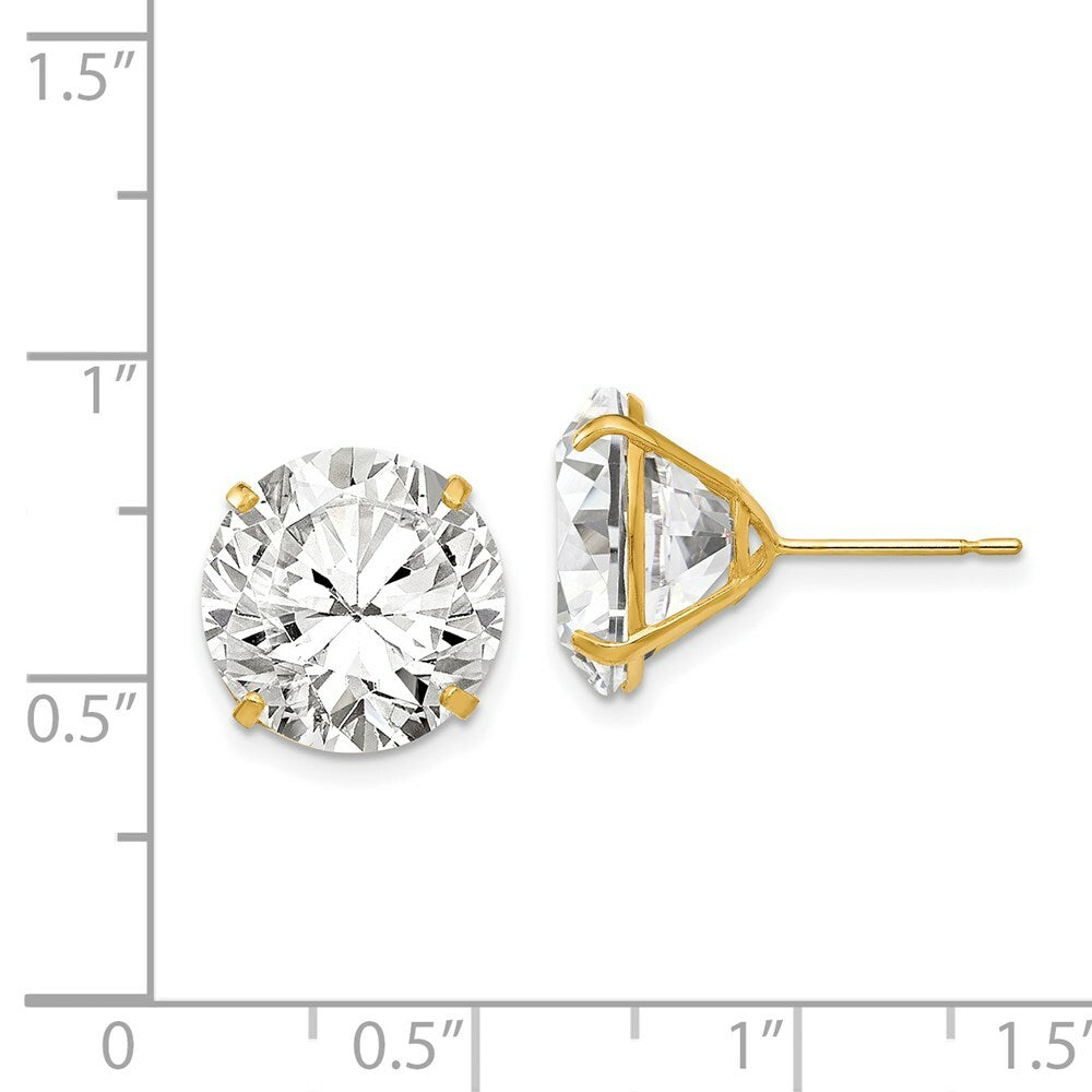 14K Yellow Gold 12mm Round CZ Post Earrings