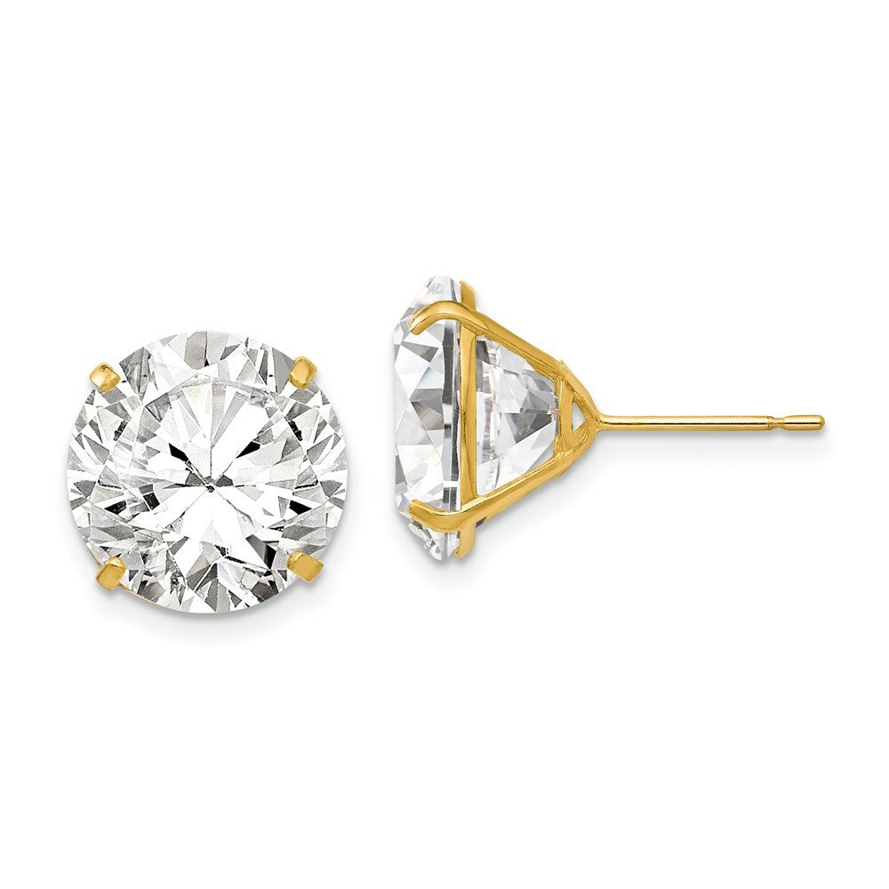 14K Yellow Gold 12mm Round CZ Post Earrings