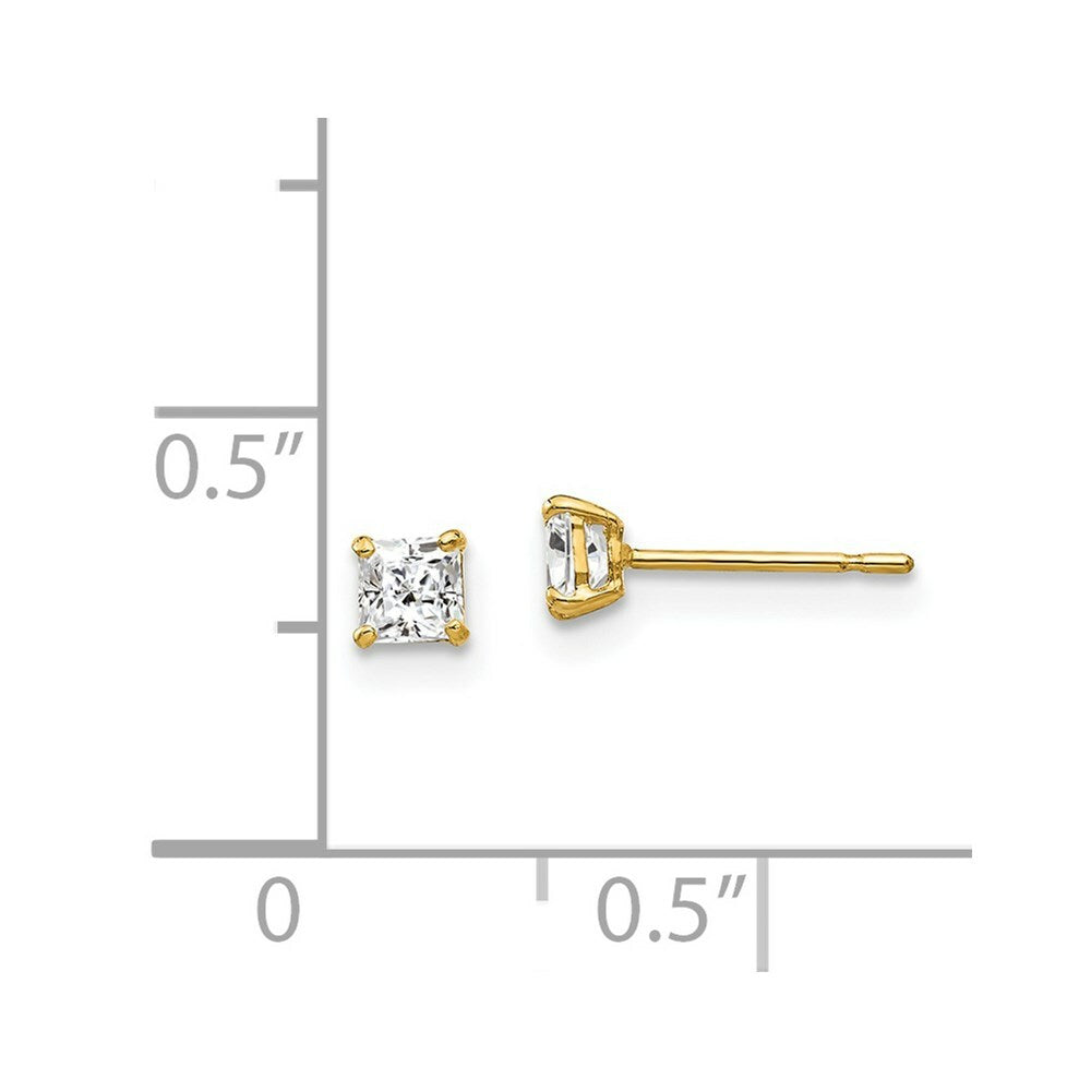 14K Yellow Gold 3mm Square CZ Post Earrings
