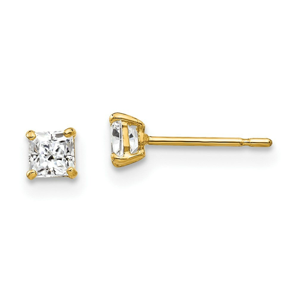 14K Yellow Gold 3mm Square CZ Post Earrings