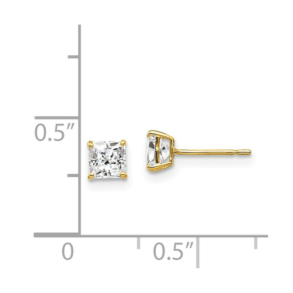 14K Yellow Gold 4mm Square CZ Post Earrings