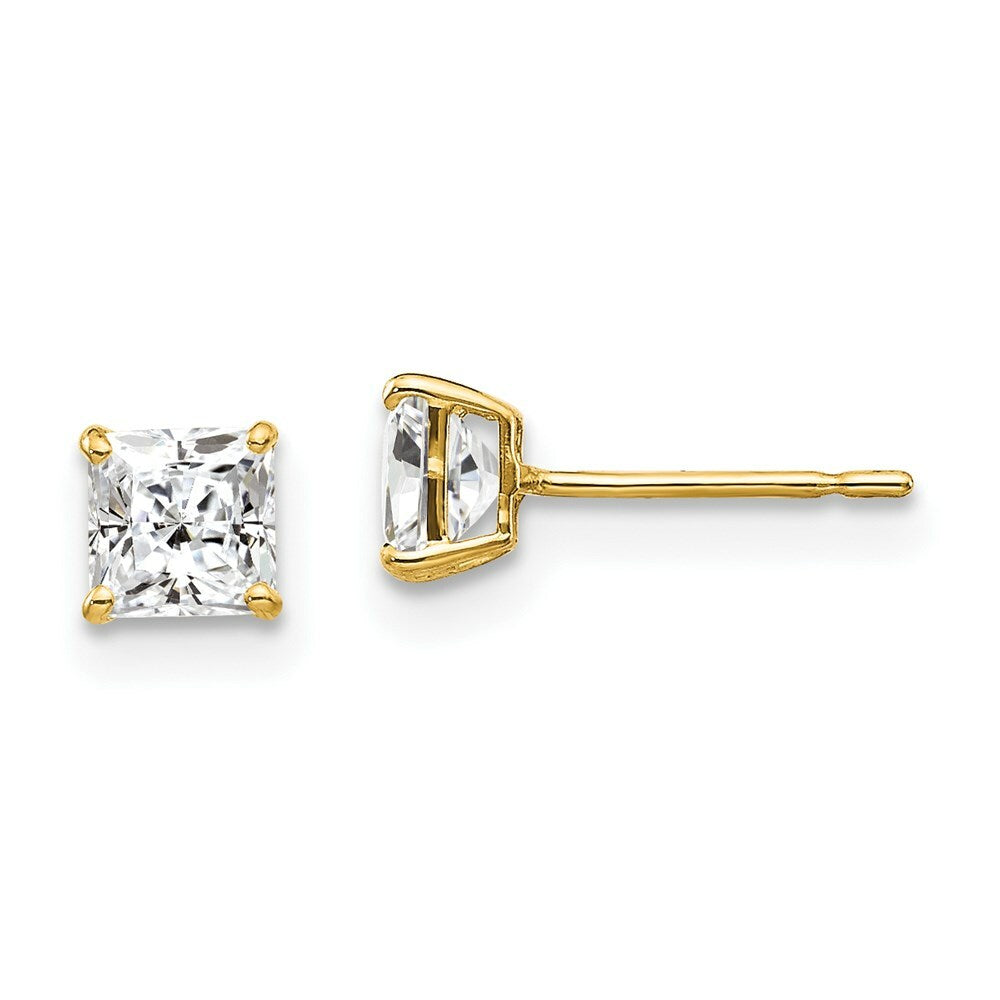 14K Yellow Gold 4mm Square CZ Post Earrings