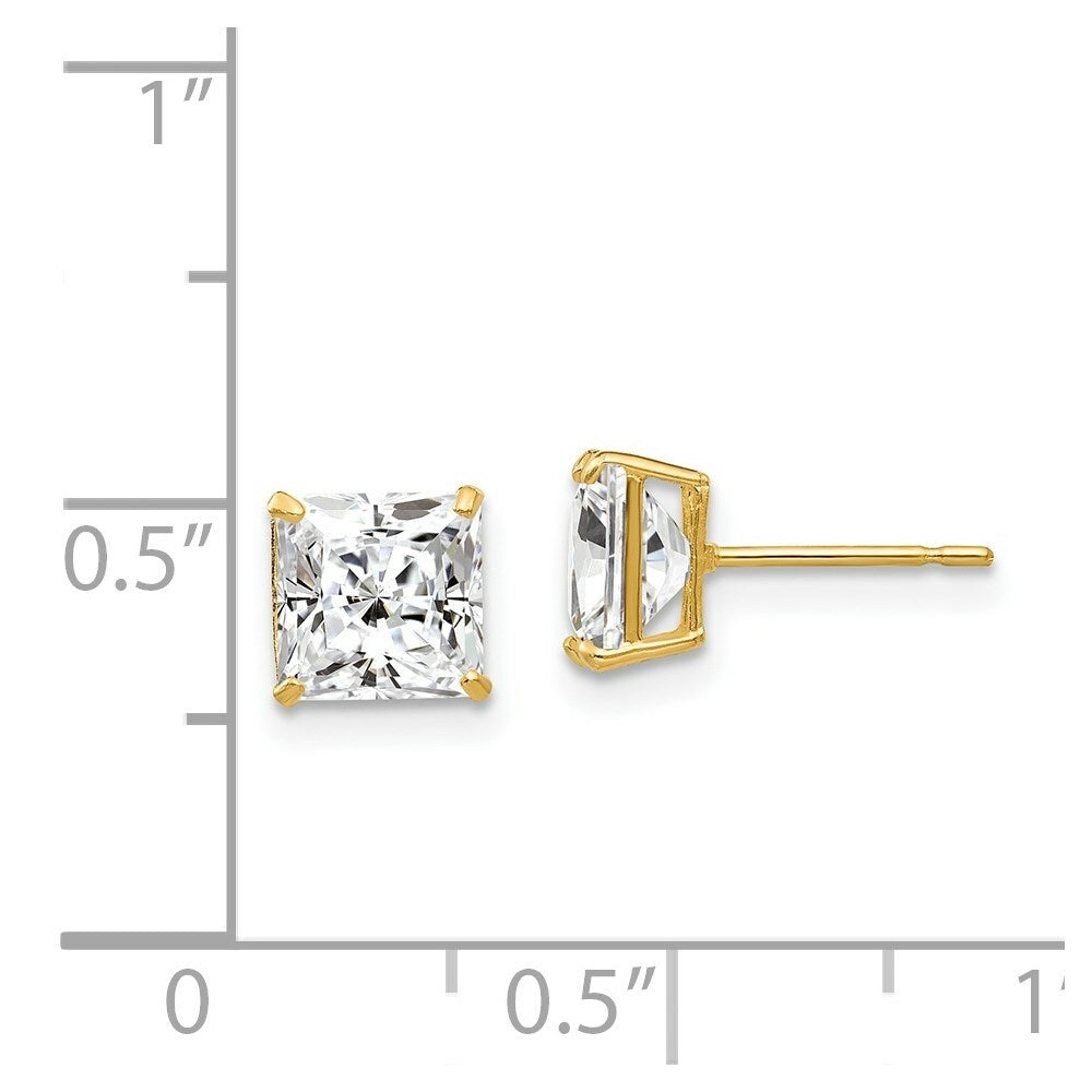 14K Yellow Gold 6mm Square CZ Post Earrings
