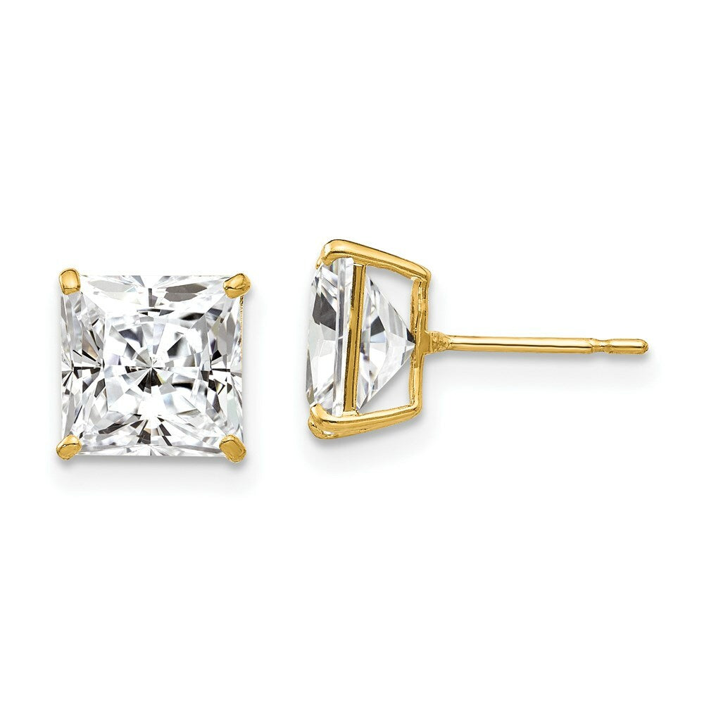 14K Yellow Gold 7mm Square CZ Post Earrings