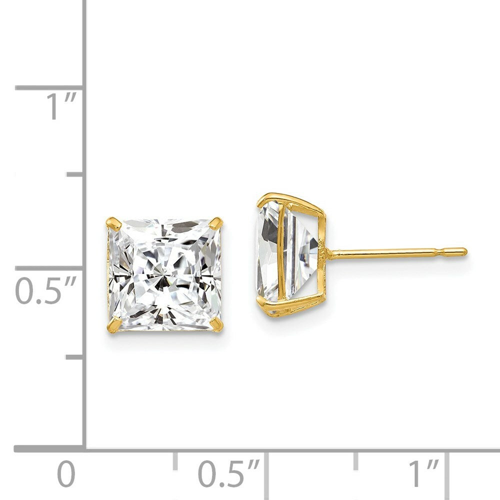 14K Yellow Gold 8mm Square CZ Post Earrings