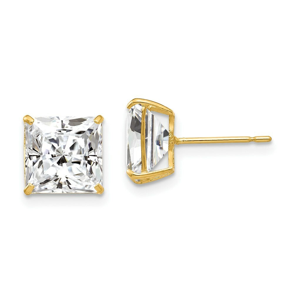 14K Yellow Gold 8mm Square CZ Post Earrings