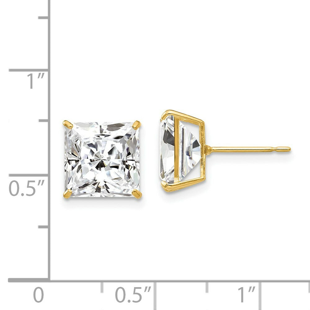 14K Yellow Gold 9mm Square CZ Post Earrings