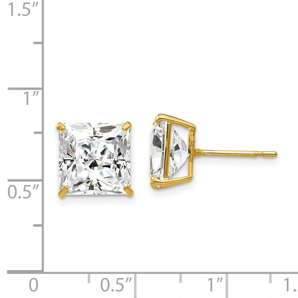 14K Yellow Gold 10mm Square CZ Post Earrings