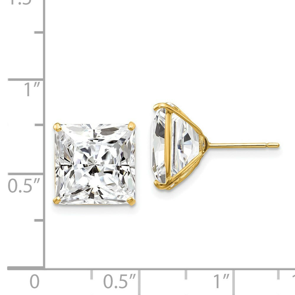 14K Yellow Gold 11mm Square CZ Post Earrings