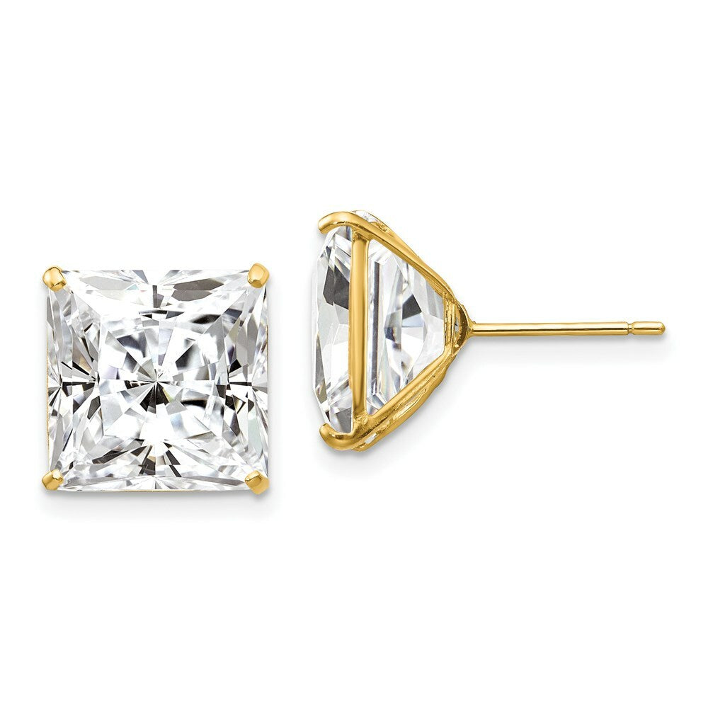 14K Yellow Gold 11mm Square CZ Post Earrings