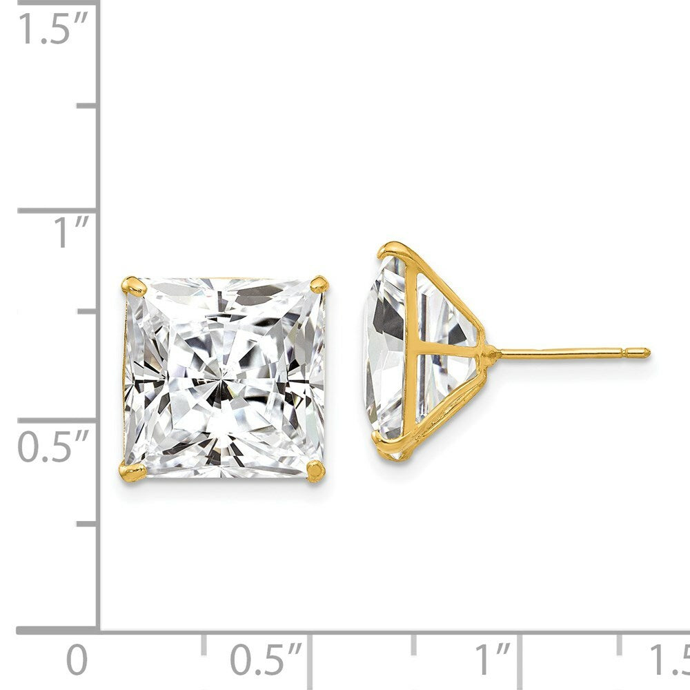 14K Yellow Gold 12mm Square CZ Post Earrings