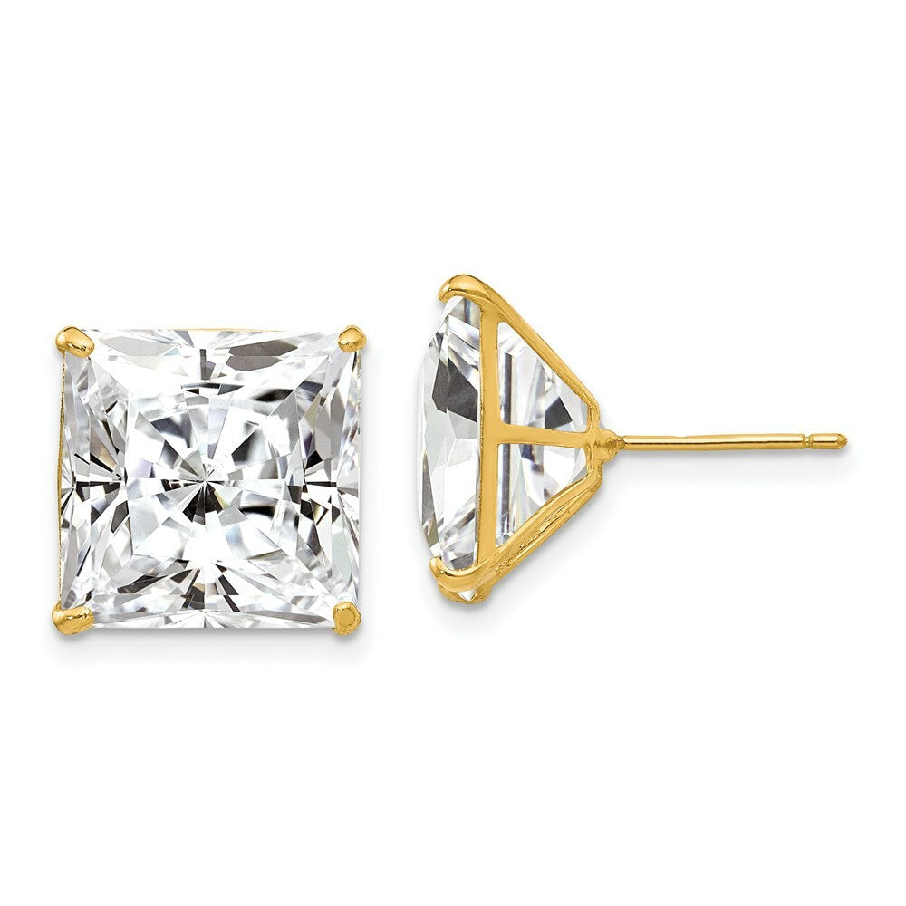 14K Yellow Gold 12mm Square CZ Post Earrings