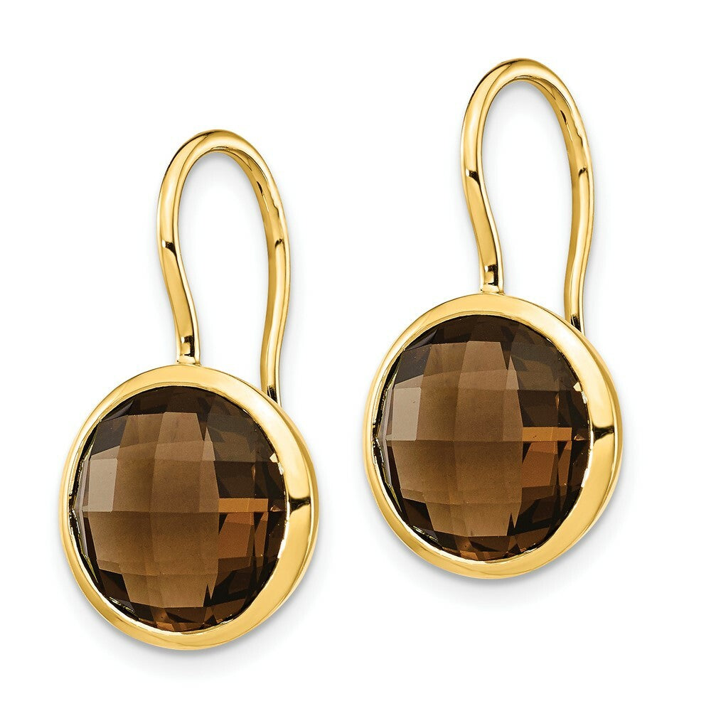 14K Yellow Gold Round 7 1/2 Carats Smoky Quartz Earrings