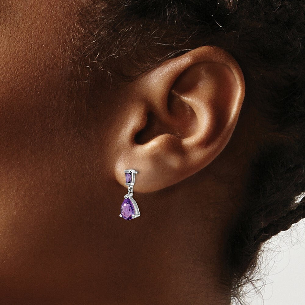14K White Gold Amethyst Dangle Post Earrings