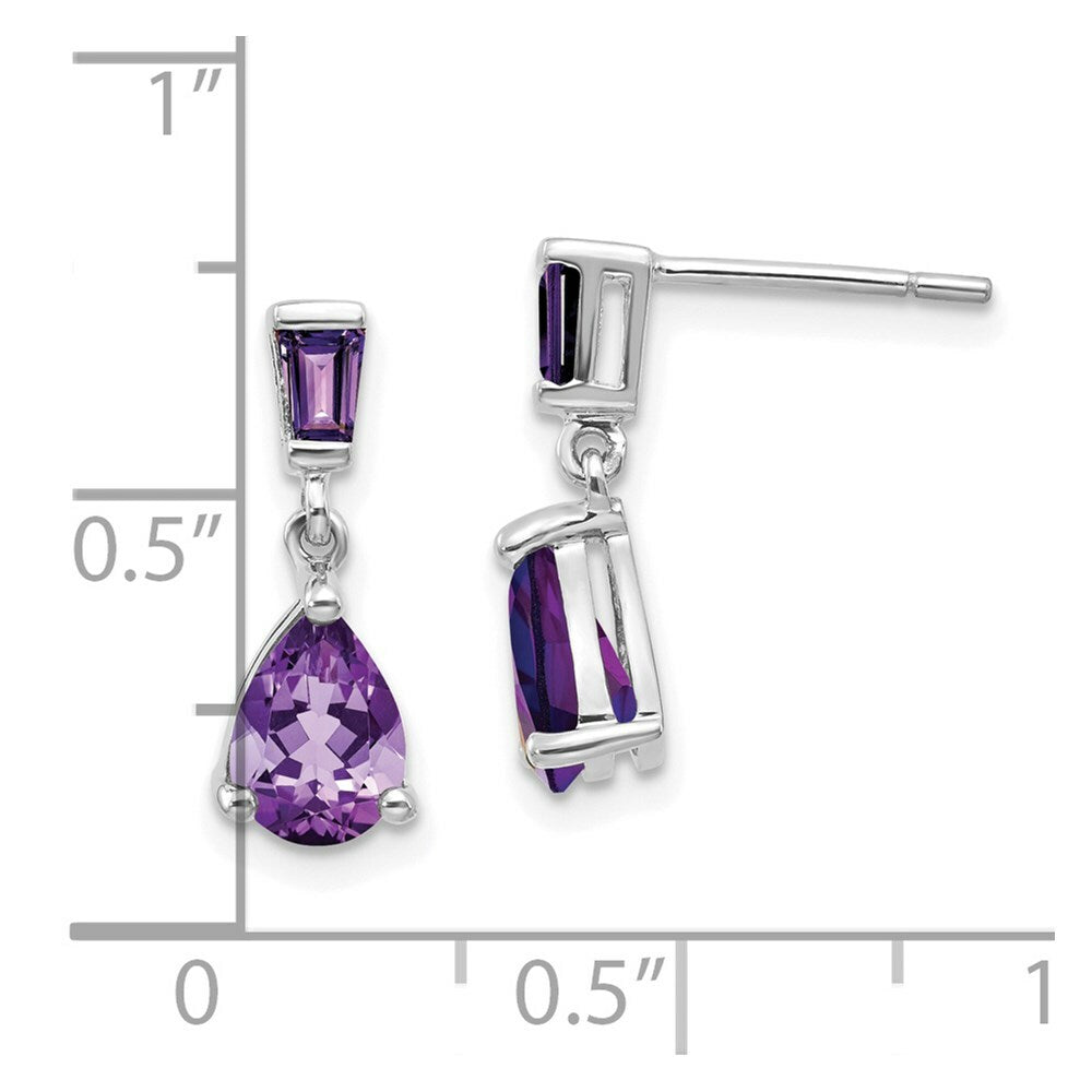 14K White Gold Amethyst Dangle Post Earrings
