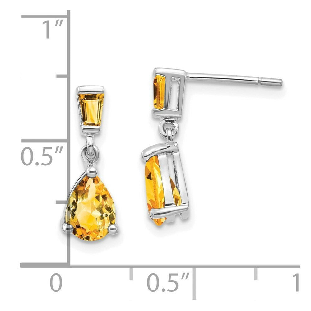 14K White Gold Citrine Dangle Post Earrings