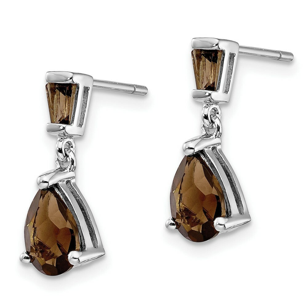 14K White Gold Smoky Quartz Dangle Post Earrings