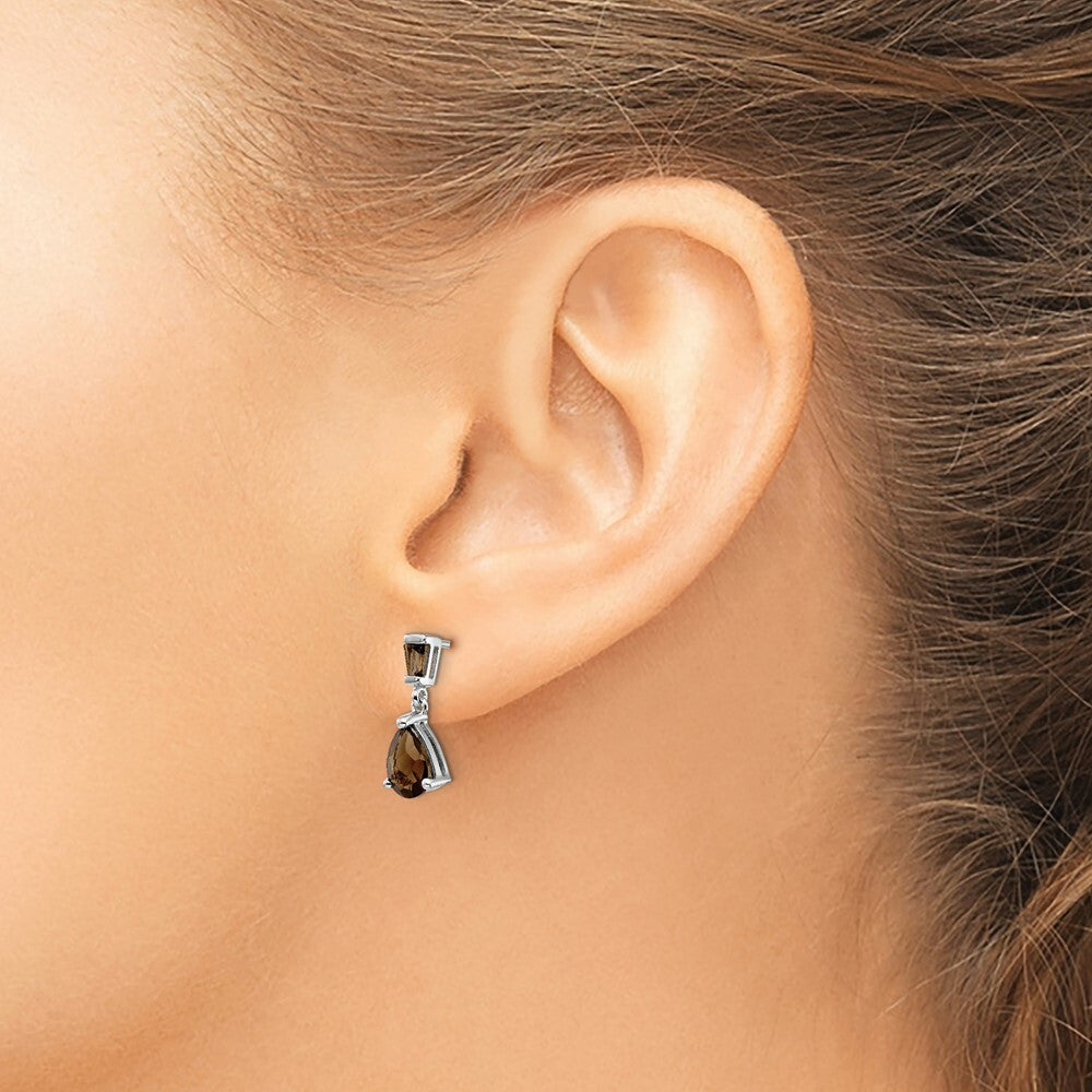 14K White Gold Smoky Quartz Dangle Post Earrings