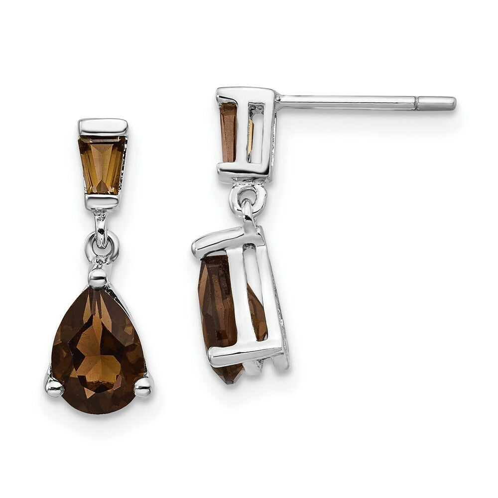 14K White Gold Smoky Quartz Dangle Post Earrings