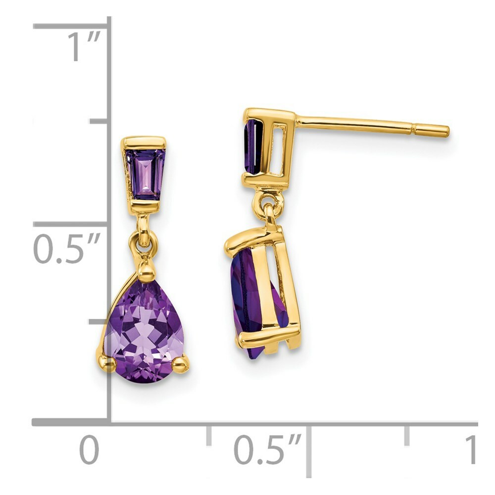14K Yellow Gold Amethyst Dangle Post Earrings, 1.2-Carat Gemweight