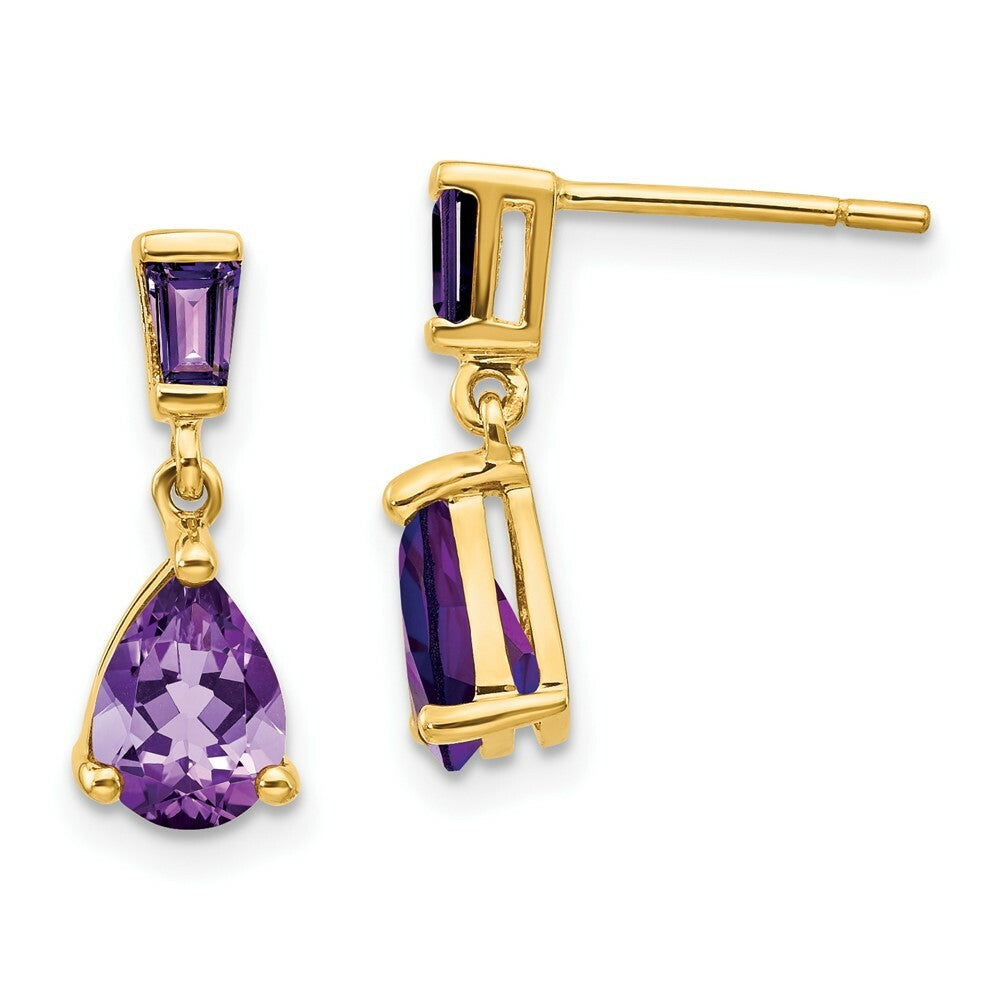 14K Yellow Gold Amethyst Dangle Post Earrings, 1.2-Carat Gemweight