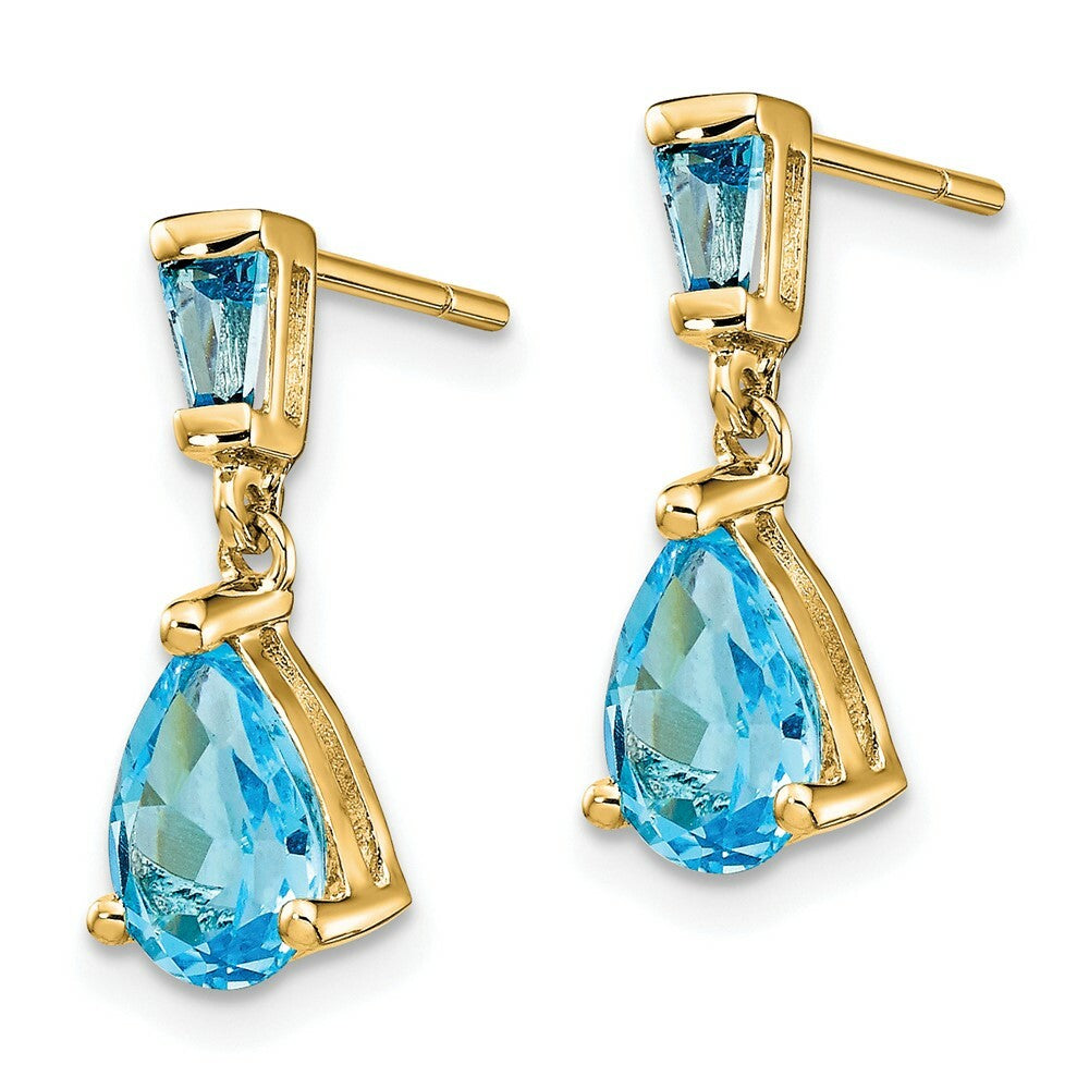 14K Yellow Gold Blue Topaz Dangle Post Earrings